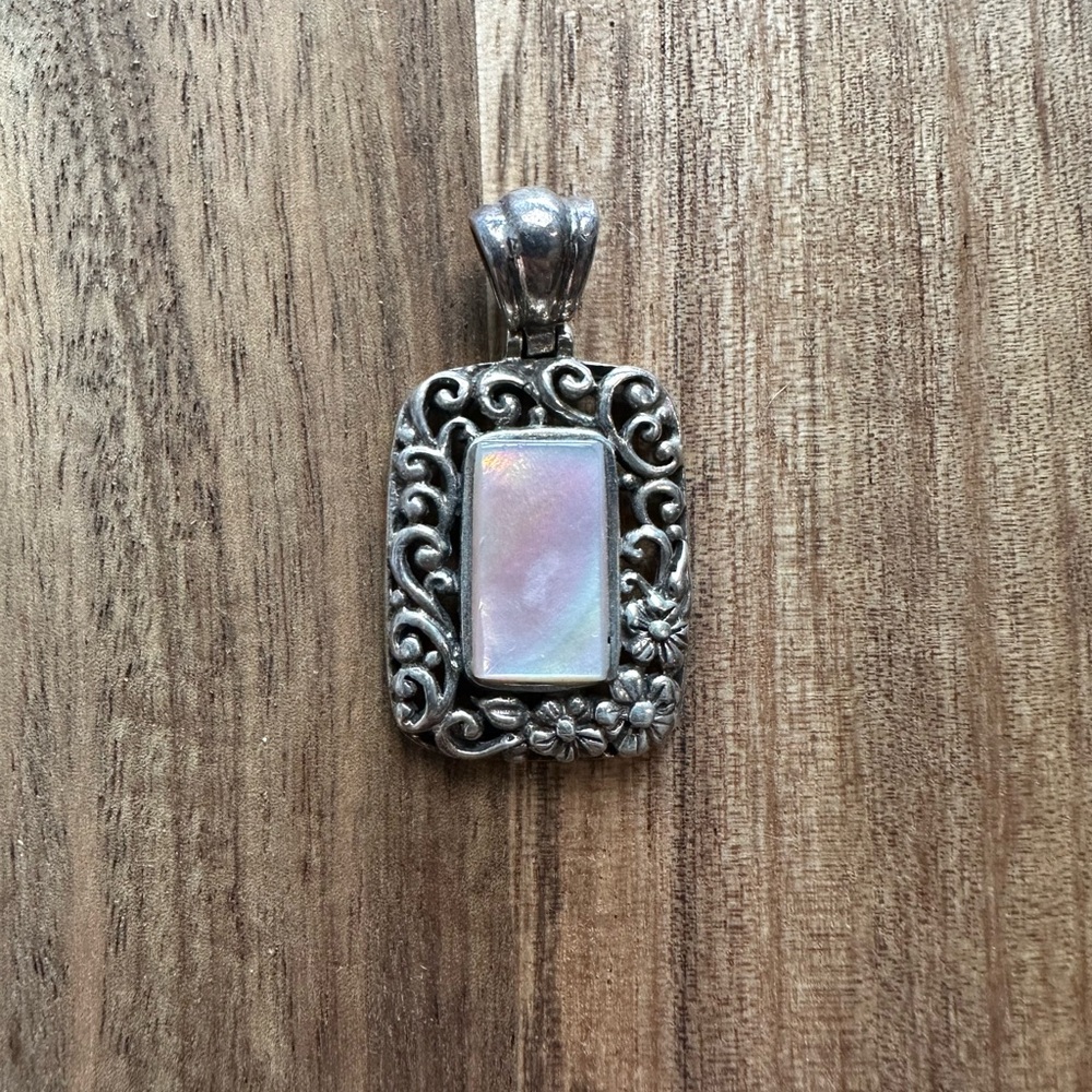 Silver Vintage Floral Pendant with Mother of Pearl Center